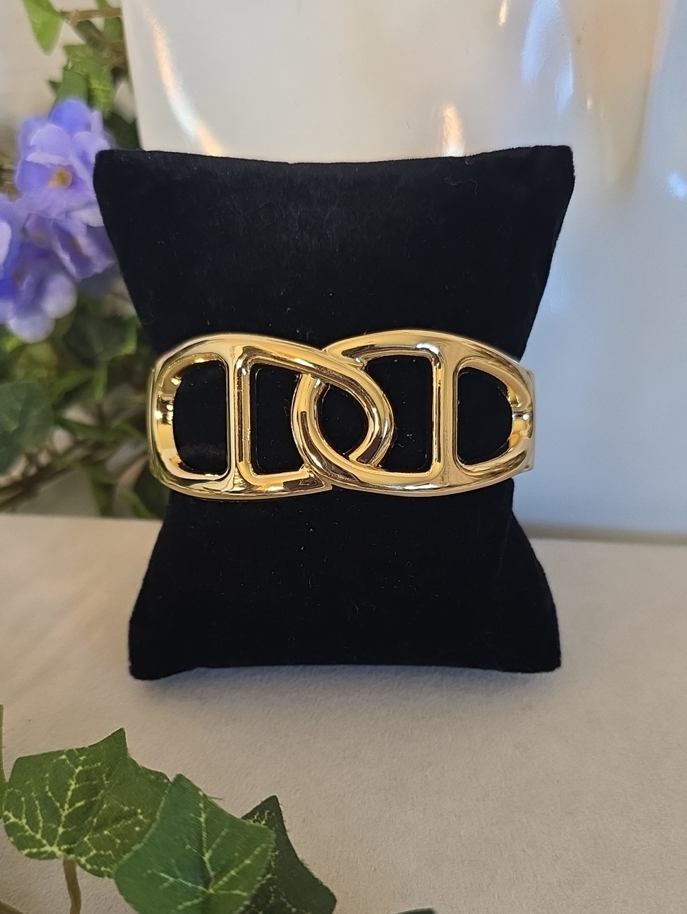 Gold Filled Mariner Anchor Link Hinge Bangle Bracelet Statement Cuff Clamper